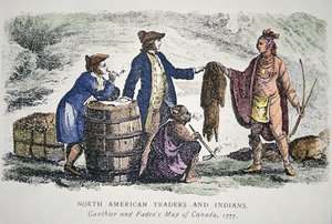 Nativos Americanos comerciando pieles