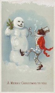 Tarjeta de Navidad con negro y muñeco de nieve de American School
