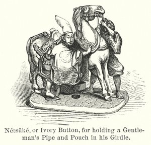 Netsuke, o botón de marfil, para sostener la pipa y la bolsa de un caballero en su cinturón de American School