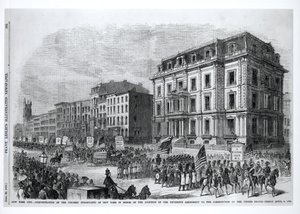 Ciudad de Nueva York: Manifestación de los habitantes de color de Nueva York en honor a la adopción de la Decimoquinta Enmienda a la Constitución de los Estados Unidos, 8 de abril de 1870, de 