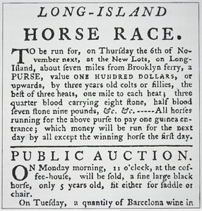 Aviso de una carrera de caballos en Long Island, de Rivington