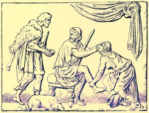 Odiseo reconocido por su nodriza, ilustración de History of Greece de Victor Duruy, publicado en 1890 de American School