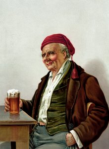 Viejo con una cerveza en un pub de American School