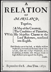 Folleto sobre la Colonia de Maryland emitido por el Segundo Lord Baltimore de American School