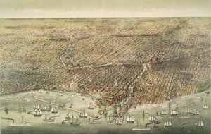 Vista panorámica de la ciudad de Chicago, pub. 1892 (litografía en color) de American School