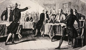 Patrick Henry ante la Asamblea de Virginia en marzo de 1775 de American School