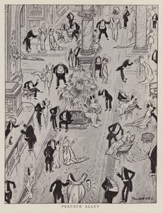 Peacock Alley, caricatura que se burla de la moda ostentosa de la época (litografía) de American School