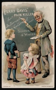 Analgésico Perry Davis, publicidad mediados del siglo XIX (cromolito) de American School