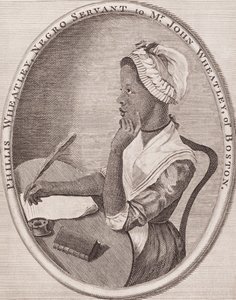Philiis Wheatley (1753-1784). Poeta afroamericana. Frontispicio grabado de su obra «Poems» (Poemas), 1773.
