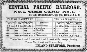 Impresión fotográfica del horario original de la Central Pacific Railroad Company para el 6 de junio de 1864, 1864