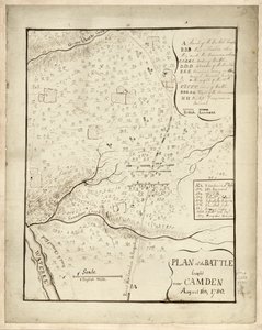 Plano de la batalla librada cerca de Camden, el 16 de agosto de American School
