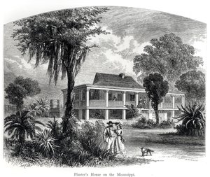 Casa del plantador en el Mississippi, grabado por J.H. Ellawell