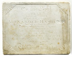 Placa para el cenotafio que marca el lugar donde Alexander Hamilton fue mortalmente herido durante un duelo con Aaron Burr, c.1805 de American School
