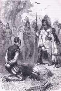 Pocahontas salva la vida del Capitán Smith, ilustración de la Historia de los Estados Unidos de Cassell, pub. por Petter & Galpin c.1890