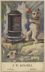 Oso polar bailando junto a una estufa (chromolitho) de American School