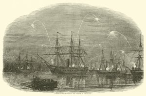 Flota de Porter celebrando la captura de Fort Fisher, enero 1865 de American School