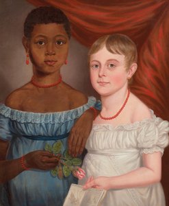 Retrato de dos niñas, principios del siglo XIX (óleo sobre lienzo) de American School
