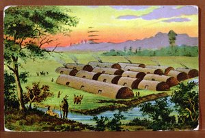 Postal que representa la Isla de Manhattan en el siglo XVI antes de la llegada de los holandeses, c.1910