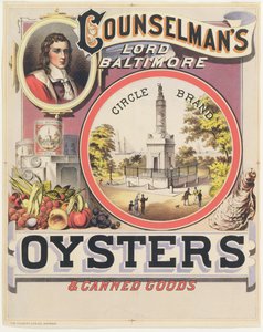 Póster publicitario de Ostras y Productos Enlatados de la Marca Lord Baltimore de Counselman de American School