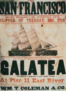 Cartel publicitario de la ruta de Nueva York a San Francisco del barco clipper 