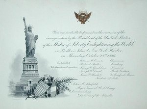 Invitación presidencial a la inauguración de la Estatua de la Libertad, jueves 28 de octubre de 1886 de American School