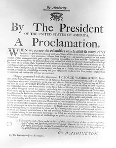 Proclamación del presidente George Washington (1732-99) designando el jueves 19 de febrero como día de Acción de Gracias y Oración Pública, 1795 de American School