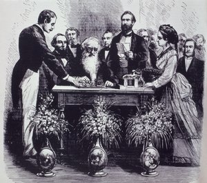 El profesor Samuel Finley Breese Morse (1791-1872) explicando la función de su invención de American School
