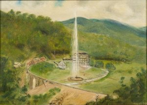 Round Knob Inn y la fuente, c.1882 de American School