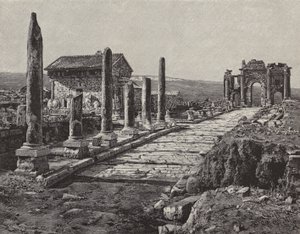 Ruinas de la ciudad romano-bereber de Timgad (antigua Thamugas), Argelia (grabado) de American School