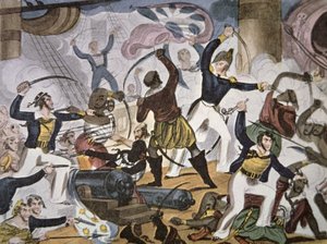 Marineros de la Royal Navy abordando un barco pirata argelino, c.1820 de American School