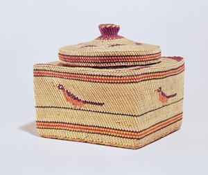 Cesta Salish que representa pájaros, de la Costa Noroeste