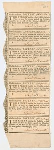 Hoja de boletos de lotería, Lotería de Massachusetts, 1781