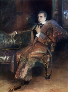 Sherlock Holmes, escena de "Sherlock Holmes-A Drama in Four Acts" de William Gilette de American School