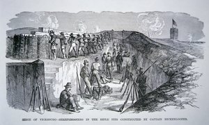 Sitio de Vicksburg - Francotiradores en las trincheras construidas por el General Hickenlooper (grabado) de American School