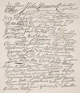 Firmas de la Declaración de Independencia, 1776, ilustración de la Historia Ilustrada de Inglaterra de Cassell de American School