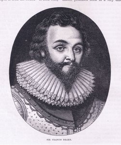 Sir Francis Drake, ilustración de la Historia de los Estados Unidos de Cassell, pub. por Petter & Galpin c.1890 de American School