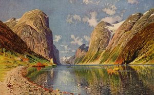 Fiordo de Sogne en la costa de Noruega (litografia en color) de American School