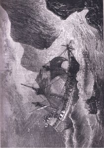 Somers encalla su barco, ilustración de la Historia de los Estados Unidos de Cassell, publicada por Petter & Galpin c.1890 de American School