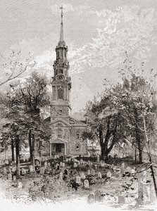 Iglesia de San Pablo, Nueva York, en el siglo XIX, de "The Century Illustrated Monthly Magazine", publicado en 1884 (grabado) de American School
