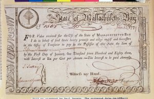 Nota promisoria del Estado de la Bahía de Massachusetts, supuestamente grabada por Paul Revere (1735-1818) 1779 de American School