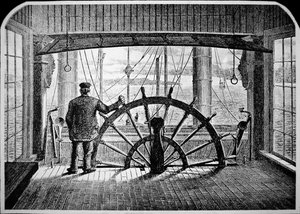 Piloto de barco de vapor en la cabina, c.1870