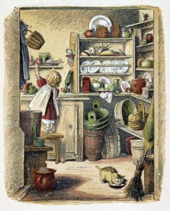 Almacenamiento en la cocina en "Schnik, schnak, bagatelas para los pequeños", juegos infantiles. ed. Londres- Georges Ronthedge y hijos. Nueva York, The broad way Ludgate s.f. c. 1890 de American School