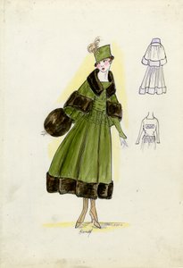 Traje a medida, Doucet, otoño de 1916 (lápiz y acuarela sobre papel) de American School