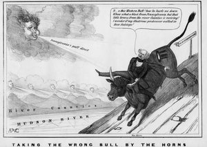 Tomando el toro equivocado por los cuernos, publicado por John Childs, Nueva York, c.1840 de American School