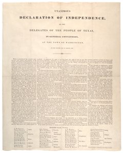 Declaración de Independencia de Texas: Declaración unánime de independencia, impresa por Baker y Bordens, 2 de marzo de 1836