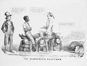 "La Plataforma Democrática" caricatura política comentando la posición del partido demócrata sobre la esclavitud, c.1856 de American School