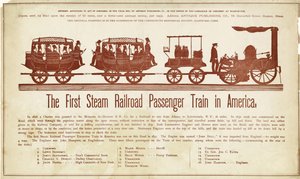 El primer tren de pasajeros de ferrocarril a vapor en América, publicado c.1870 de American School