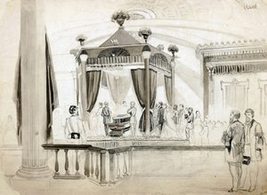 El catafalco funerario en Springfield, Illinois, ilustración para el periódico ilustrado de Frank Leslie, 1865 de American School