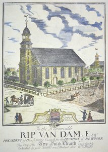 La nueva iglesia reformada holandesa, construida en la esquina de las calles Nassau y Liberty, Nueva York, en 1731 de American School