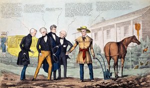 El granjero de North Bend y sus visitantes, caricatura publicada por H.R. Robinson, c.1840-42 de American School